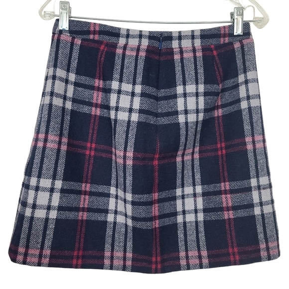 J. Crew Mercantile Plaid Blue Pink Ruffle Wool Blend Back Zip Mini Skirt 2 - Picture 2 of 7